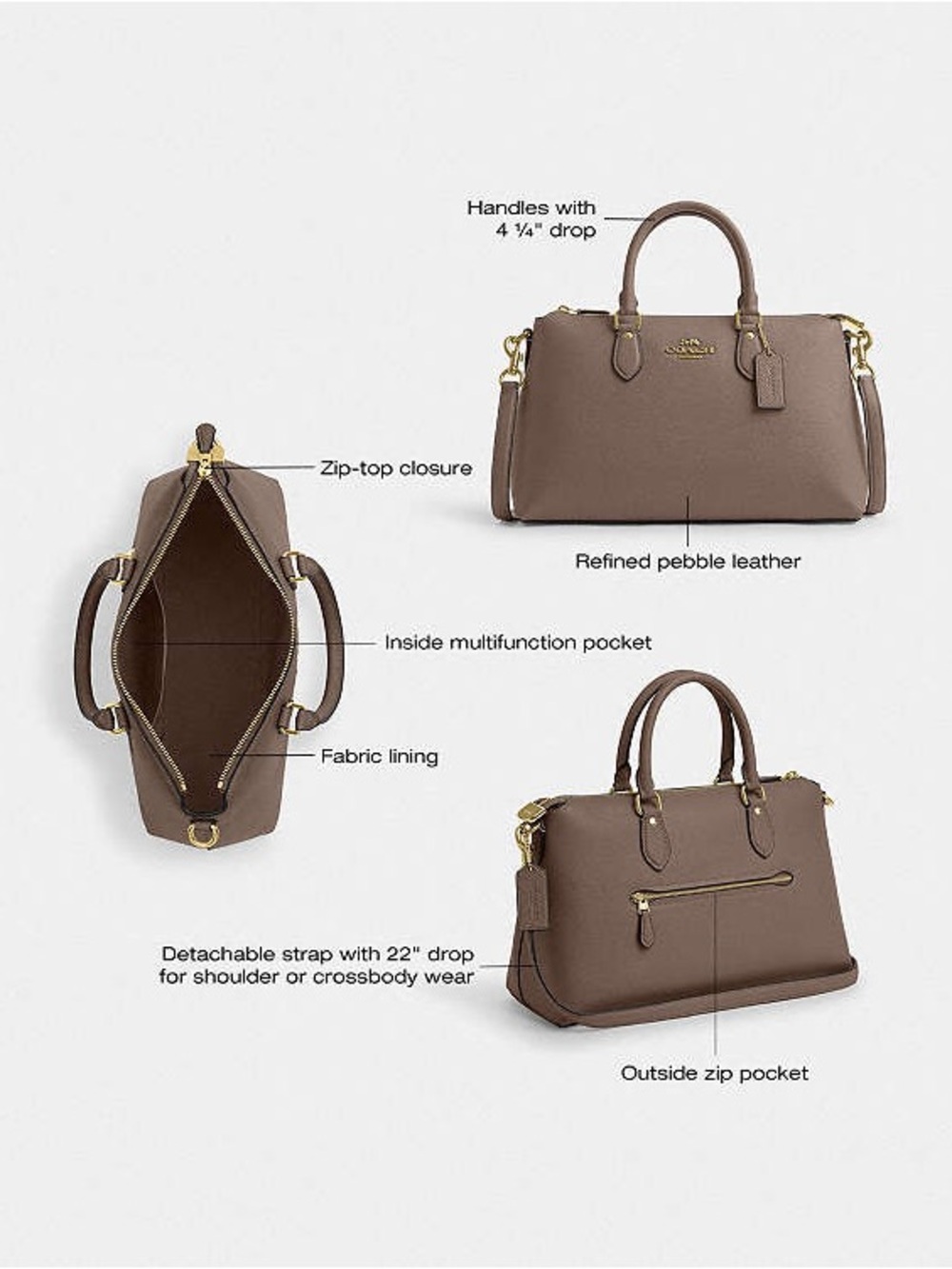 COACH Georgia Taupe Leather Satchel - Picture 6 of 14